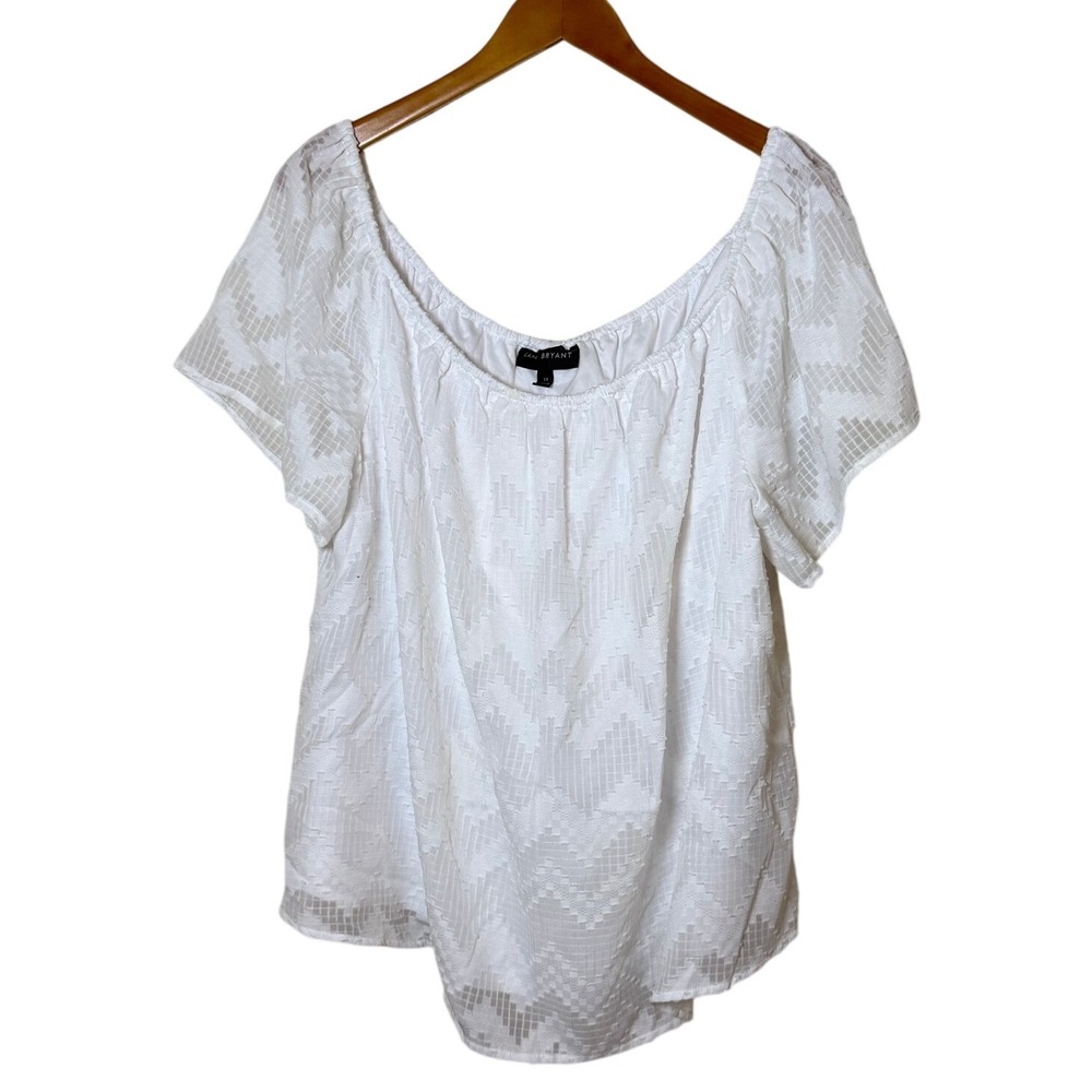 Lane Bryant Women‎ Blouse 18 White Geometric Lined Cottagecore Plus Size Summer